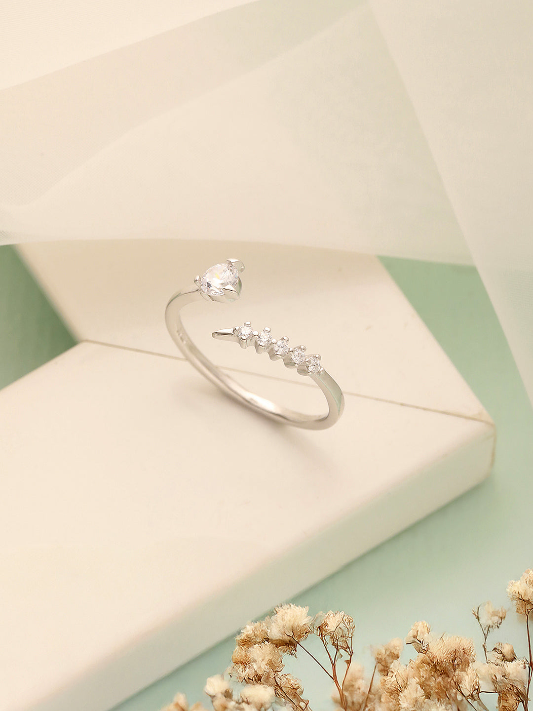 925 Sterling Silver Zircon Studded Statement Adjustable Finger Ring